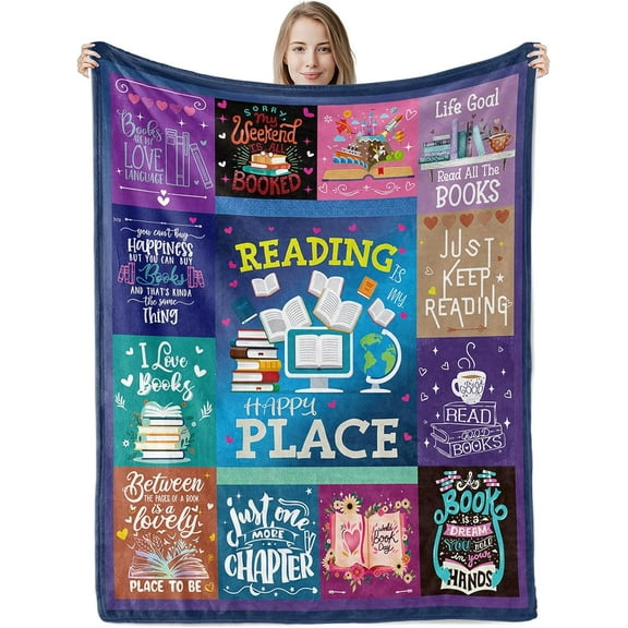 Book Lovers Gift Throw Blanket, Soft Cozy Reading Plush Blanket Gifts for Book Lovers, Warm Books Flannel Fluffy Blanket for Reader Bookworm Teen Girls Women Birthday Graduation Gifts, 60x50 In