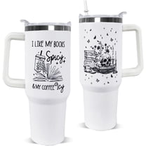 Book Lovers Gifts 40oz Book Lover Tumbler with Handle Halloween Goth Skull Bookshelf Coffee Travel Mugs Insulated Cup Gifts for Women Readers,Reading,Bookish,Librarian,Books