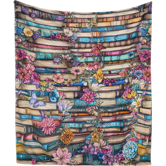 Book Lovers Gifts Blanket Floral Bookshelf Throw Blanket Gifts for Bookworm,Reader,Reading,Bookclub,Booknerd,Librarian,Bookish,Book Accessories Reading Decor- 60”X50”