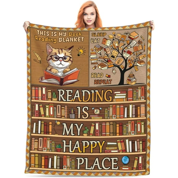 Book Lovers Gifts Book Blanket for Women, Librarian Gift Reading Throw Blanket Book Club Gifts for Readers Flannel Blanket for Bookworm Birthday Christmas Thanksgiving, 60"x50"