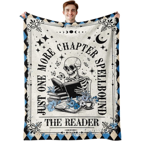 Book Lovers Gifts - Gothic Blanket for The Reader - Gifts for Book Lover Men Women - Funny Bookworm Books Nerd Bookish Reading Gifts - Skeleton Reading Blanket for Christmas Halloween Birthday