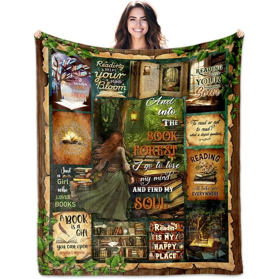 Book Lovers Gifts Throw Blanket 60"x50", Gifts for Book Lovers Women/Reader/Librarian/Bookworm, Books Blanket