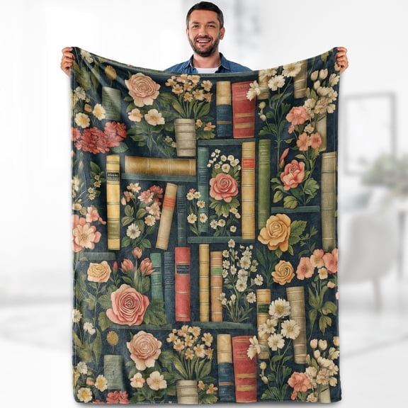 Book Lovers Gifts for Women Girls, Flowers and Book Blanket Gifts for Books Lovers Women Readers Bookish Librarian Themed Reading Blanket, Soft Bed Couch Decor Birthday Throw 50"x60"