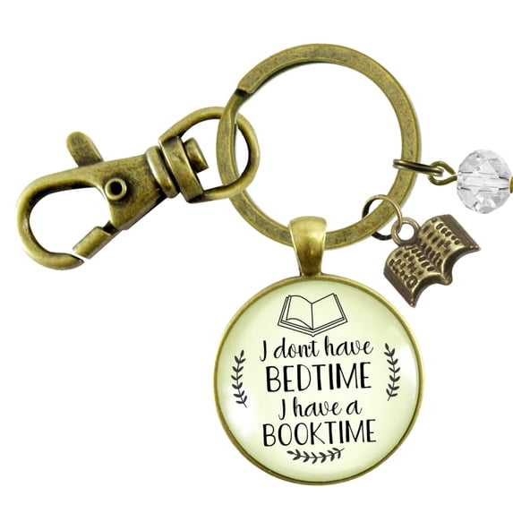 Book Lovers Gutsy Goodness Bronze Keychain Don't Have Bedtime Booktime Readers Bookworm Jewelry
