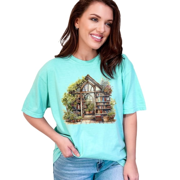 Book Lovers Tee, Cozy Reading Nook Shirt, Bookworm's Paradise T-Shirt, Perfect Gift for Readers, Cottagecore Library Tee, Bookshelf Shirt, Chalky Mint Comfort Colors T-Shirt, XL
