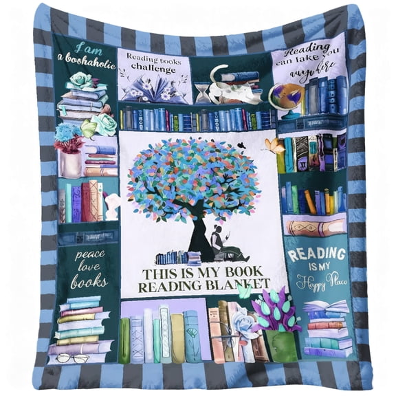 Book Lovers Throw Blanket - Cozy Reading, Home Decor, Gift for Bibliophiles - Books And Floral Patterns, Super Soft Flannel Printed Blanket