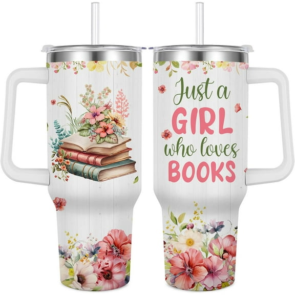 Book Lovers Tumbler for Book Lovers Gift Ideas -40oz Insulated Tumbler With Handle and Straw (Books 2)