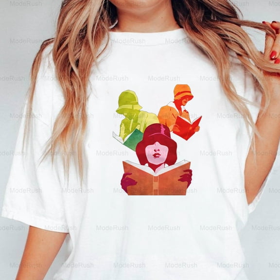 Book Loving Flappers Funny 1920s Reading Parody Graphic Unisex T-Shirt, up to size 5XL-TS WHITE