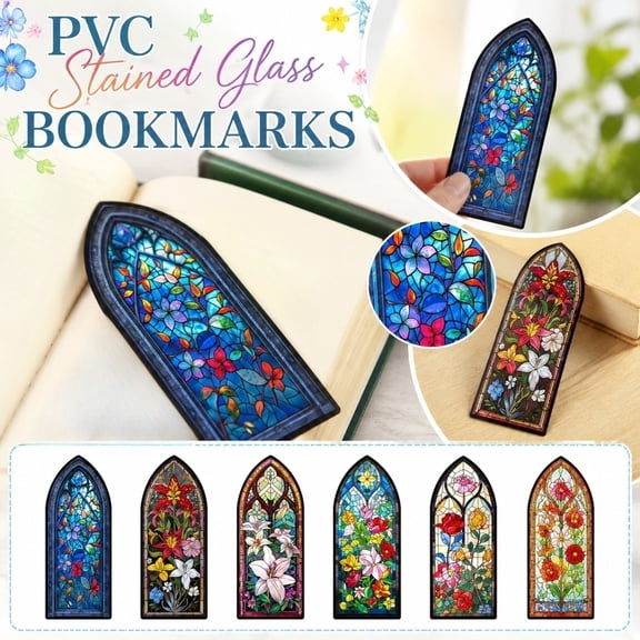 Book Mark, Stained Glass Art Acrylic Page Marker, 6 X 2 Inch Gothic Window Floral Book Accessory, Stained Glass Window Style Page Marker for Book Lover, Transparent Vibrant