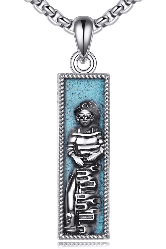 Book Necklace Sterling Silver Book Lovers Necklace Turquoise Library Book Jewelry Graduation Gifts For Women Teacher Student Friends Classmate