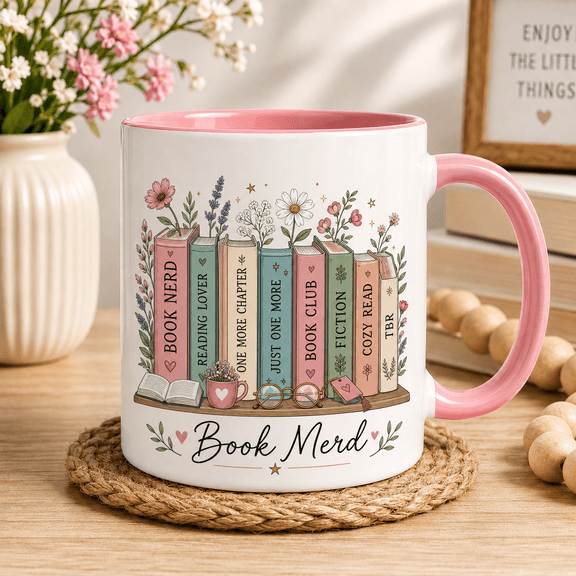 Book Nerd Mug Personalized Floral Bookshelf Coffee Mug Custom Name Reader Gift