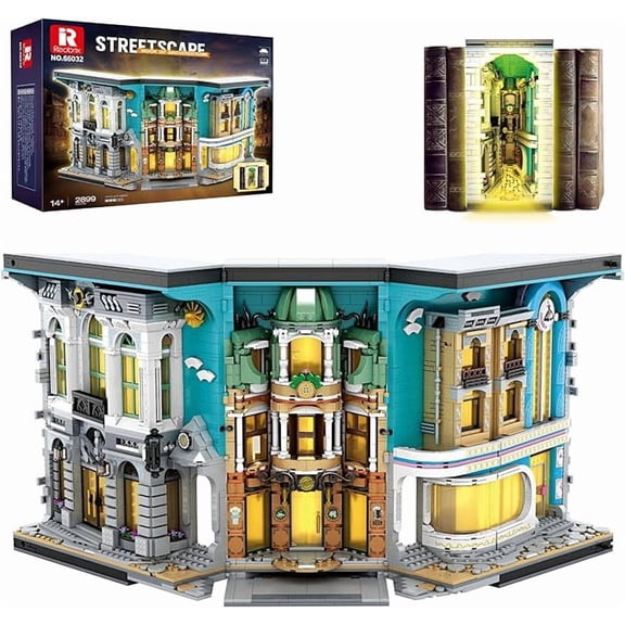 Book Nook Building with Light, Streetscape BookNook Building Kit 66032 for Bookshelf&Home Decor, 2899 PCS Bookend Model Toy