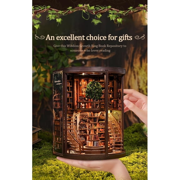 Book Nook,Dollhouse Bookshelf,Bookshelf Games,8inch Handmade Wooden Assembly Kit For Bookshelf,356-Piece Miniature 3d Puzzle,Led Lighted Bookstore Model,Diy Interactive Craft Kit.