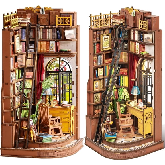 Book Nook Kit For Adults DIY Miniature Kit With Lights Silent Corner Study Booknook Model Kits For Adults To Build 3D Wooden Puzzle For Desk Library Bookshelf Decoration