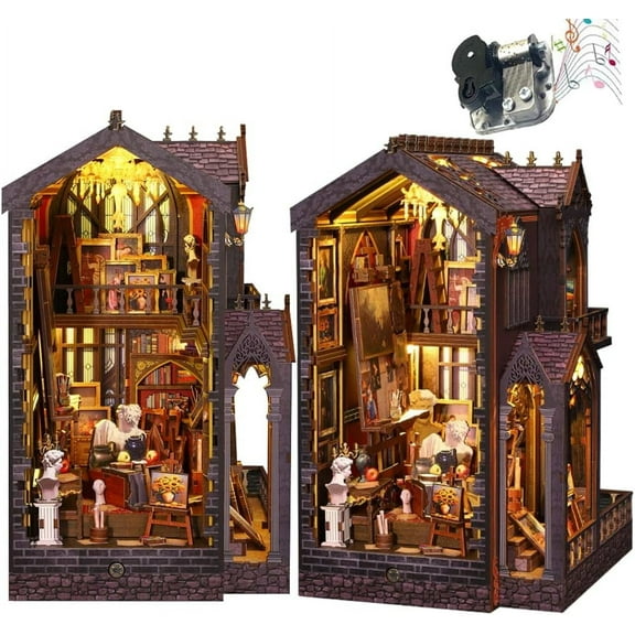 Book Nook Kit, DIY Book Nook Miniature House Tiny House 3D Wooden Puzzle Dollhouse Kit, Bookshelf Insert Decor, DIY Craft Gift Model Build