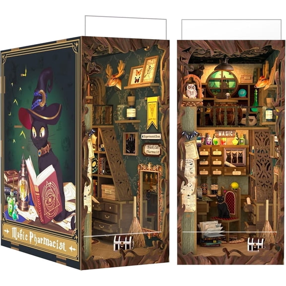 Cobers DIY Book Nook Kit, 3D Wooden Puzzle Miniature Dollhouse, Tiny House Bookshelf Insert Decor, Craft Gift for Adults & Teens
