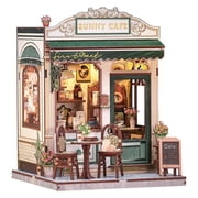 Book Nook Kit, DIY Miniature Coffee Shop Hobby Kit for Adults, 3D Wooden Puzzle with LED Light for Bookshelf Decor, Sunny Cafe Theme