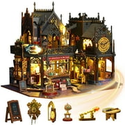Book Nook Kit, DIY Miniature Dollhouse Booknook Bookshelf Kit with Light, 3D Wooden Puzzle Decor Bookends Model Build-Creativity Kit for Kids/Adults