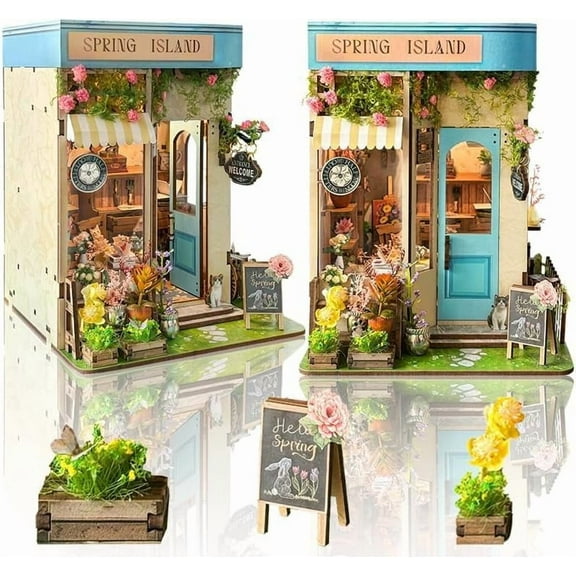 Book Nook Kit - DIY Miniature Dollhouse Booknook Kit with Light, Bookend Bookshelf Decor for Adults, Gifts for Family, Friends, Spring