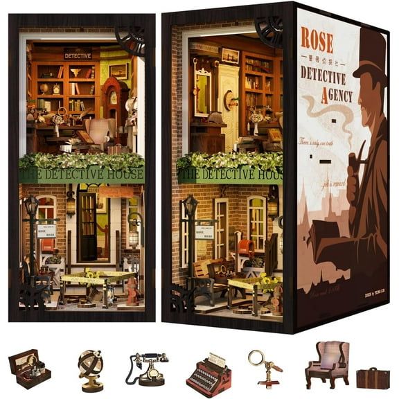 Book Nook Kit - DIY Miniature House Dollhouse Kit for Adult and Teens, Booknook Bookshelf Decor Alley Model Build with LED Light, Gifts for Family and Friends