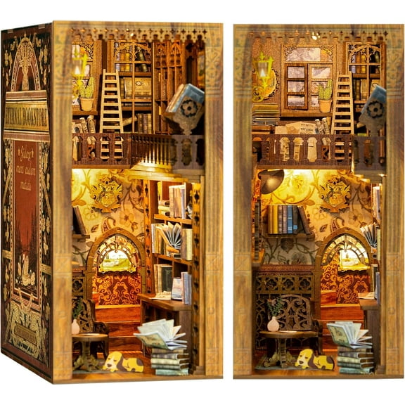 Book Nook Kit - DIY Miniature House Dollhouse Kit for Adults and Teens, Booknook Tiny House Bookshelf Decor 3D Wooden Puzzle, Gifts for Family, Friends Eternal Bookstore