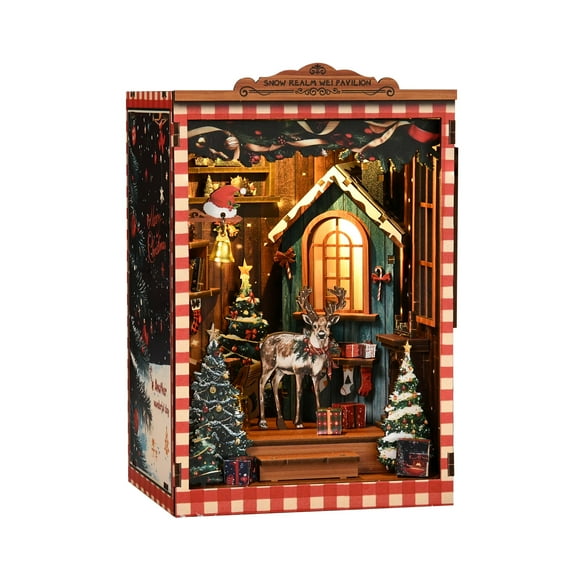 Book Nook Kit, DIY Miniature House Kit for Adults Beginners, Dollhouse Mini Booknook Kits, Wood Bookends Building Model Puzzle Toy with LED Light, 3D Wooden Puzzles Crafts Gifts