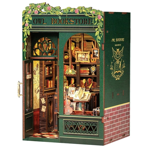 Book Nook Kit - DIY Miniature House Kit for Adults, Teens and Beginners, Booknook Tiny House Bookshelf Decor 3D Wooden Puzzle, Gifts for Family and Friends (Owl Bookstore)