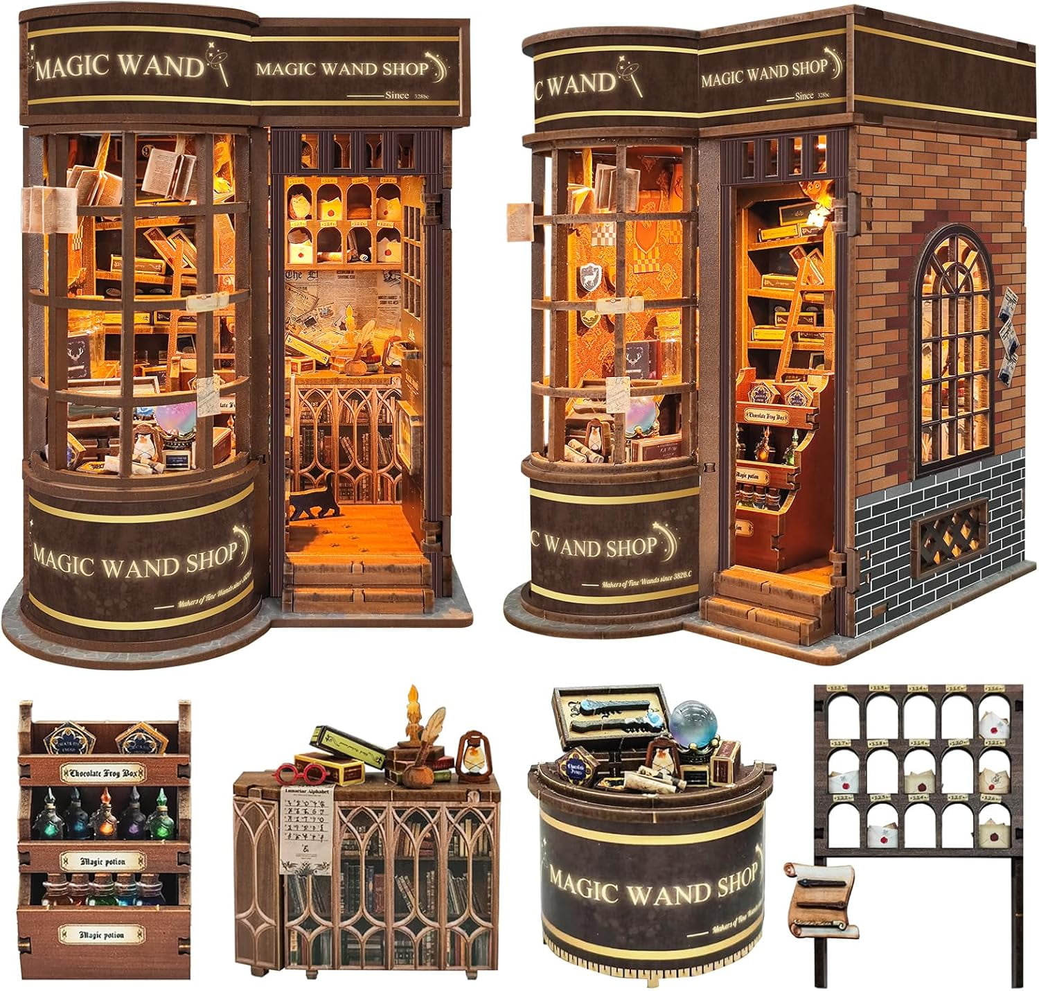 Book Nook Kit, DIY Miniature Magic Series 3D Wooden Puzzles with LED Lights for Adults and Teens, Gifts for Family, Friends(Magic Wand Shop)