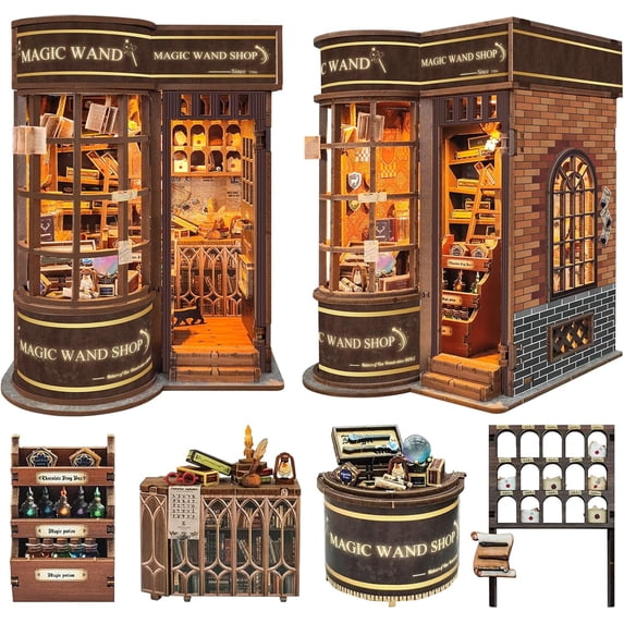 Book Nook Kit, DIY Miniature Magic Series 3D Wooden Puzzles with LED Lights for Adults and Teens, Gifts for Family, Friends(Magic Wand Shop)