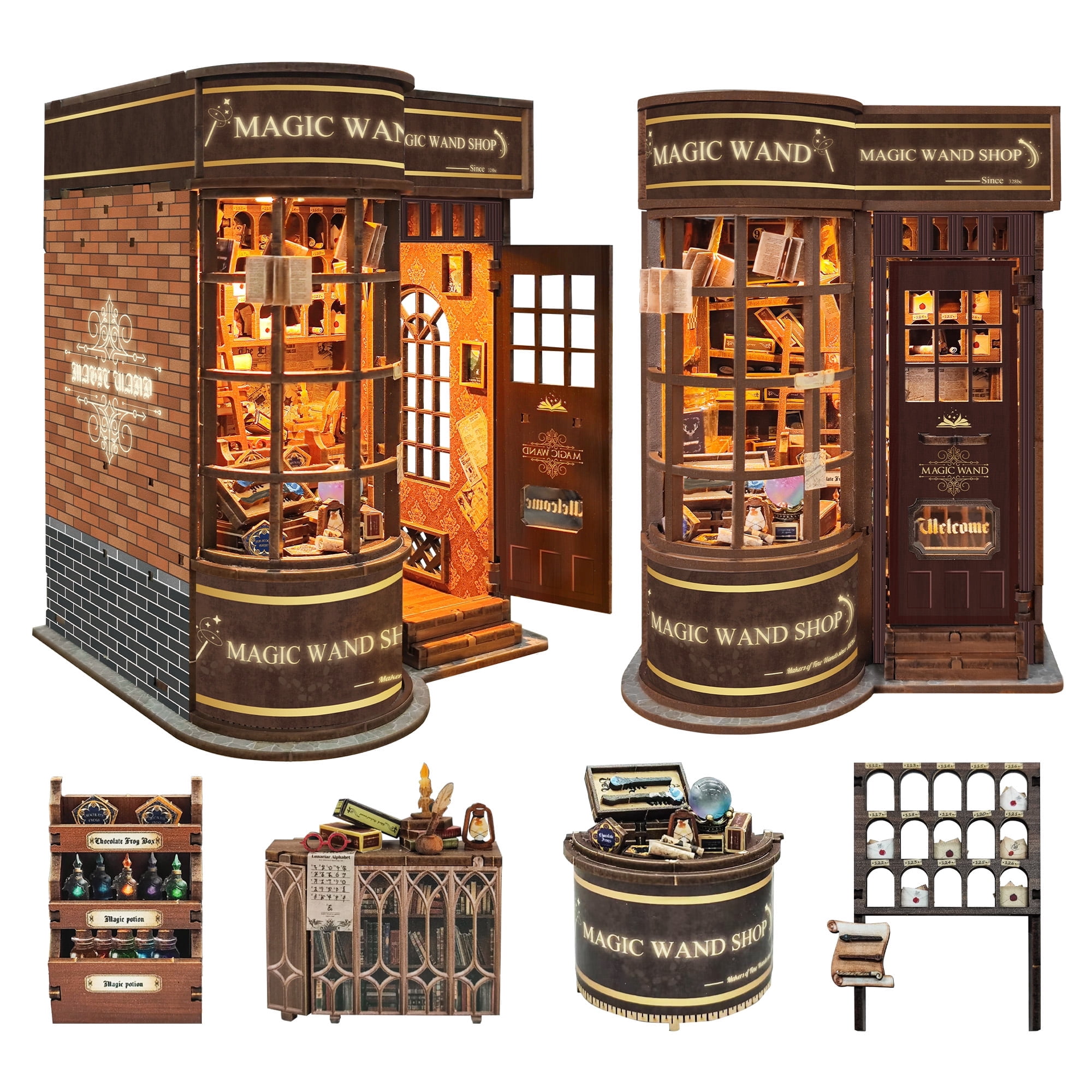 VeftBltrem Kit Book Nook pour Adultes avec LED Lumière, DIY Miniature Maison en Bois pour Décoration de Bibliothèque, Puzzle 3D Booknook Weisheitsringe Bucharchiv, Cadeau Créatif pour Lecteurs