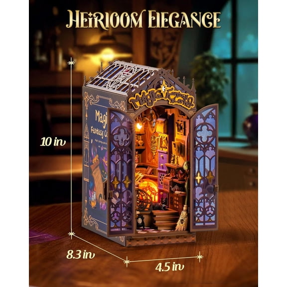 Book Nook Kit Magic Fantasy Corner  Miniature House Kit, 10" Wizard Witch Room Booknook Bookshelf Insert Decor 3D Wooden Puzzles for Adults Halloween Chiristmas Gift