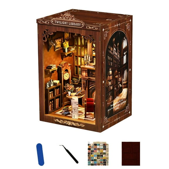 Book Nook Kits for Adult, DIY 3D Wooden Puzzle Booknook, Miniature House Booknooks Bookend Bookshelf Insert Decor, Ancient Book Collection Room, Gift for Family, Friends