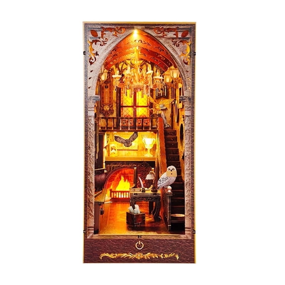 Book Nook Miniature Dollhouse 3D DIY LED Wooden Bookshelf for Xmas Gift