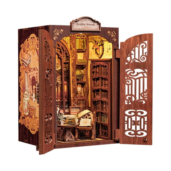 Book Nook Miniature House Kit, 3D Wooden Puzzles for Adults, DIY Tiny Doll House Complete Furniture, Whimsical Decor Assembly Craft Set SD01 Retro Library Book Nook Kit