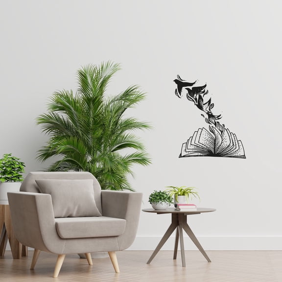 Book Open Psges Silhouette Beautiful Birds Flying Silhouette Design Vinyl Wall Sticker Wall Art Wall Decal Boys Girls Kids Room Design Bedroom Nursery Kinder Home Decoration Size (10x8 inch)