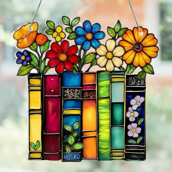 SITIEDAN Book Ornament Acrylic Stained Glass Suncatcher Ornament, Acrylic Bookish Gifts for Teacher, Librarian, Book Lovers, Reader,Christmas