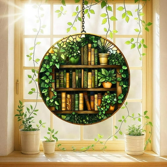 Book Plant GLASS SUNCATCHER Library Bookshelf Window Hanging Book Lover Gift Bookish Gift Bookworm Librarian Decor Teacher Gift