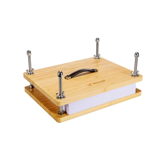 Book Press - 14.7x11.4 Large Size, Sustainable Wood Bookbinding Press, Portable Grip Handle & Anti-Slip Mat, Handmade Book Binding Tools for Craft Enthusiasts