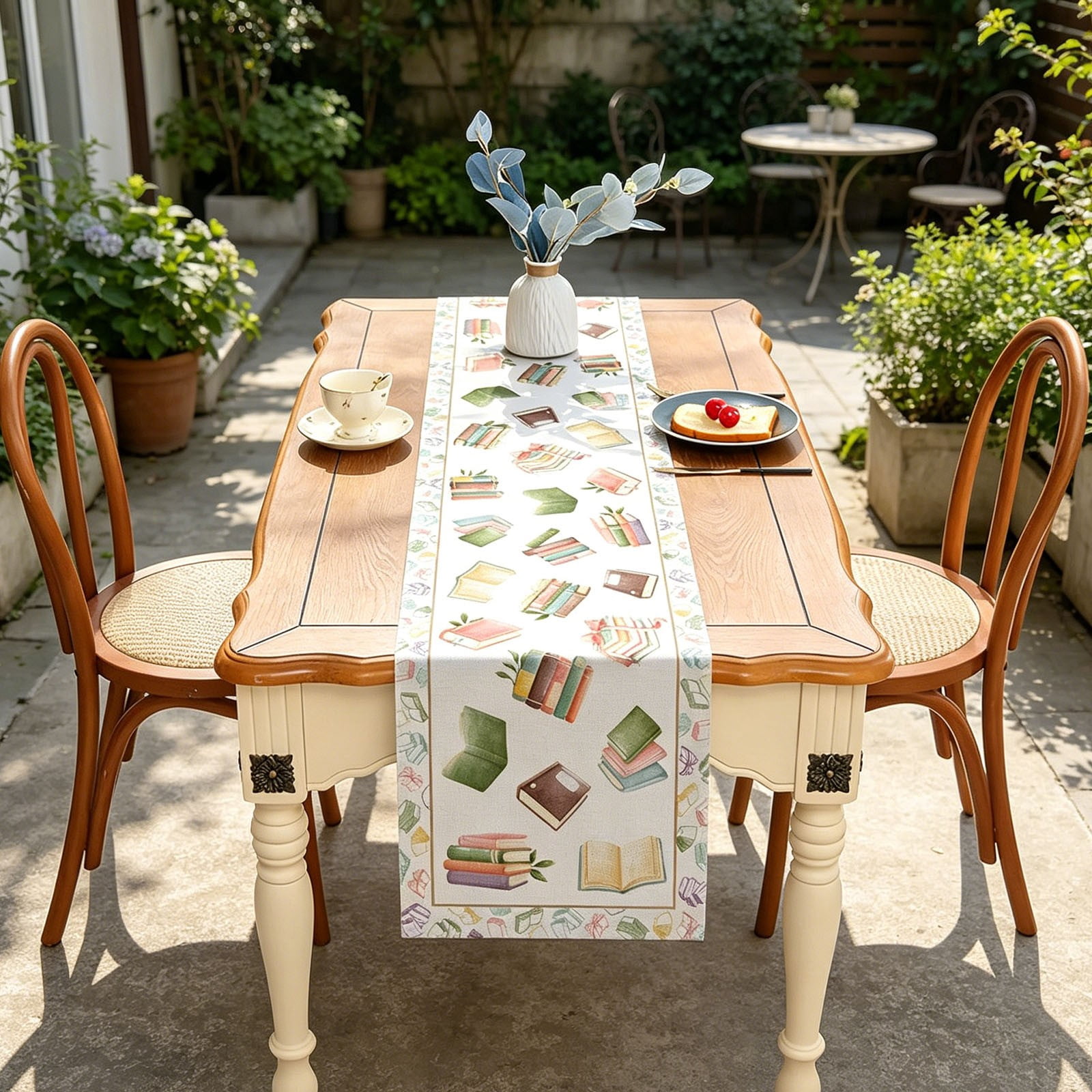 Book Print Table Runner,Watercolor Decorative Table Flag,Artistic ...