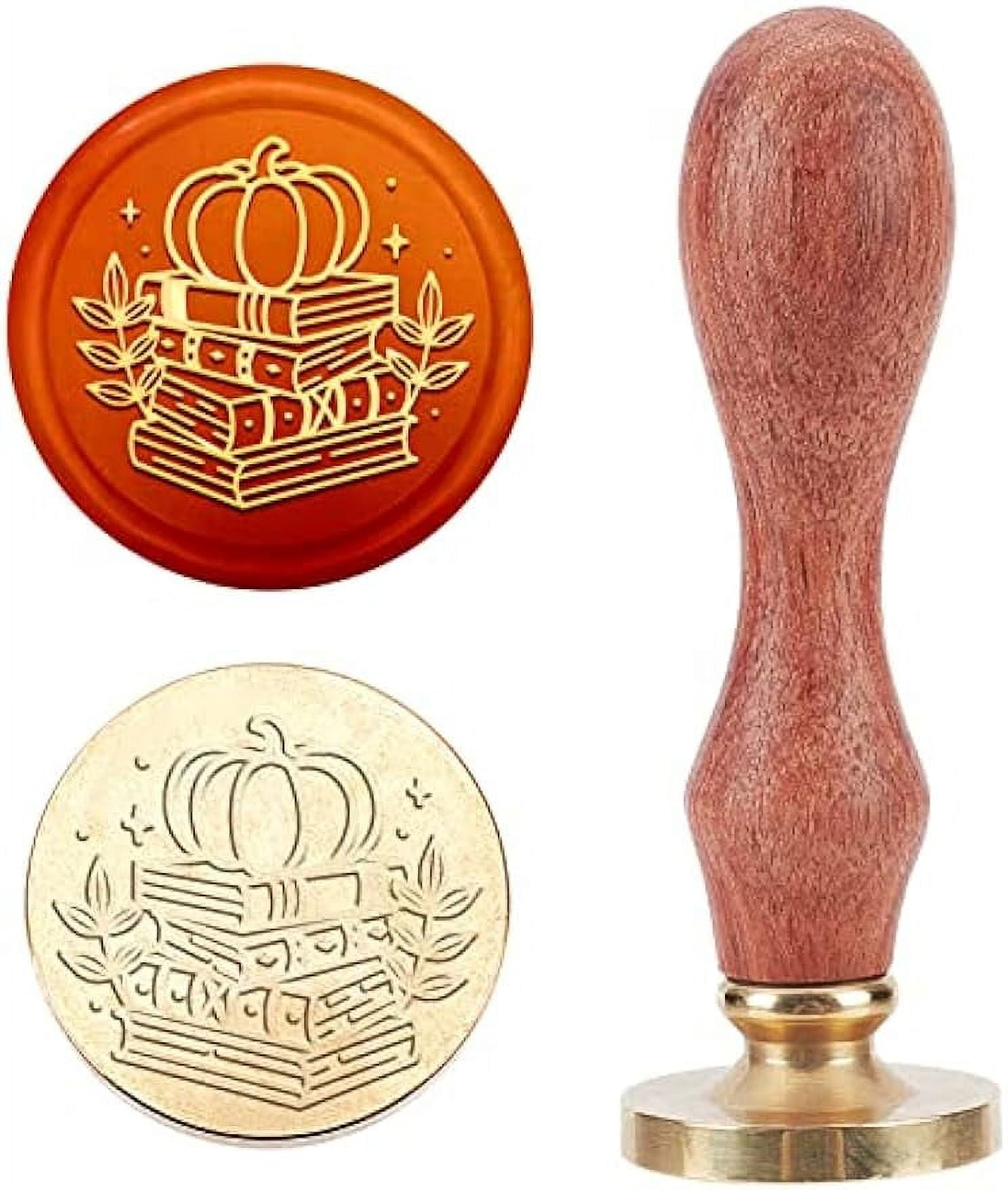 Halloween Wax Seal Stamp - Skull & Pumpkin Brass Head 25mm, Removable With Wooden Handle For Invitations, Cards, And Gift Packaging