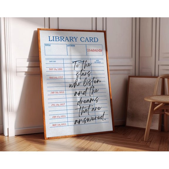 Book Quote Library Card Typography Wall Art Print, Unframed Paper Poster 24x36in
