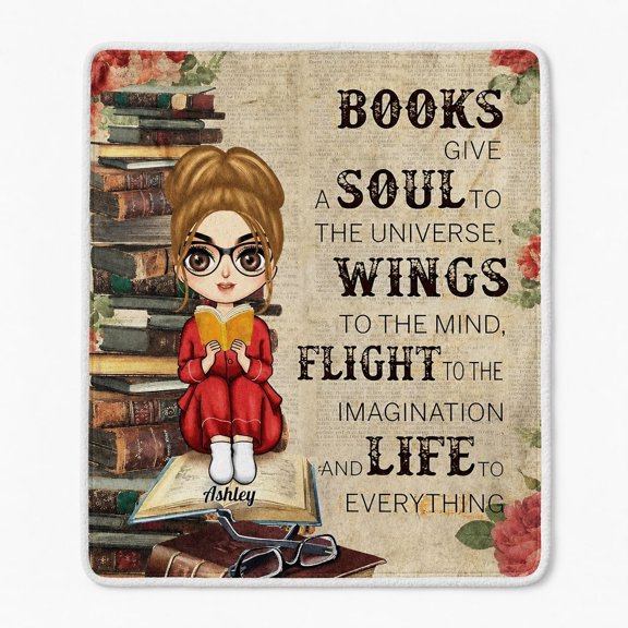 Book Quote Sherpa Throw Blanket, 2-Layer Polyester Fleece, Reading Theme