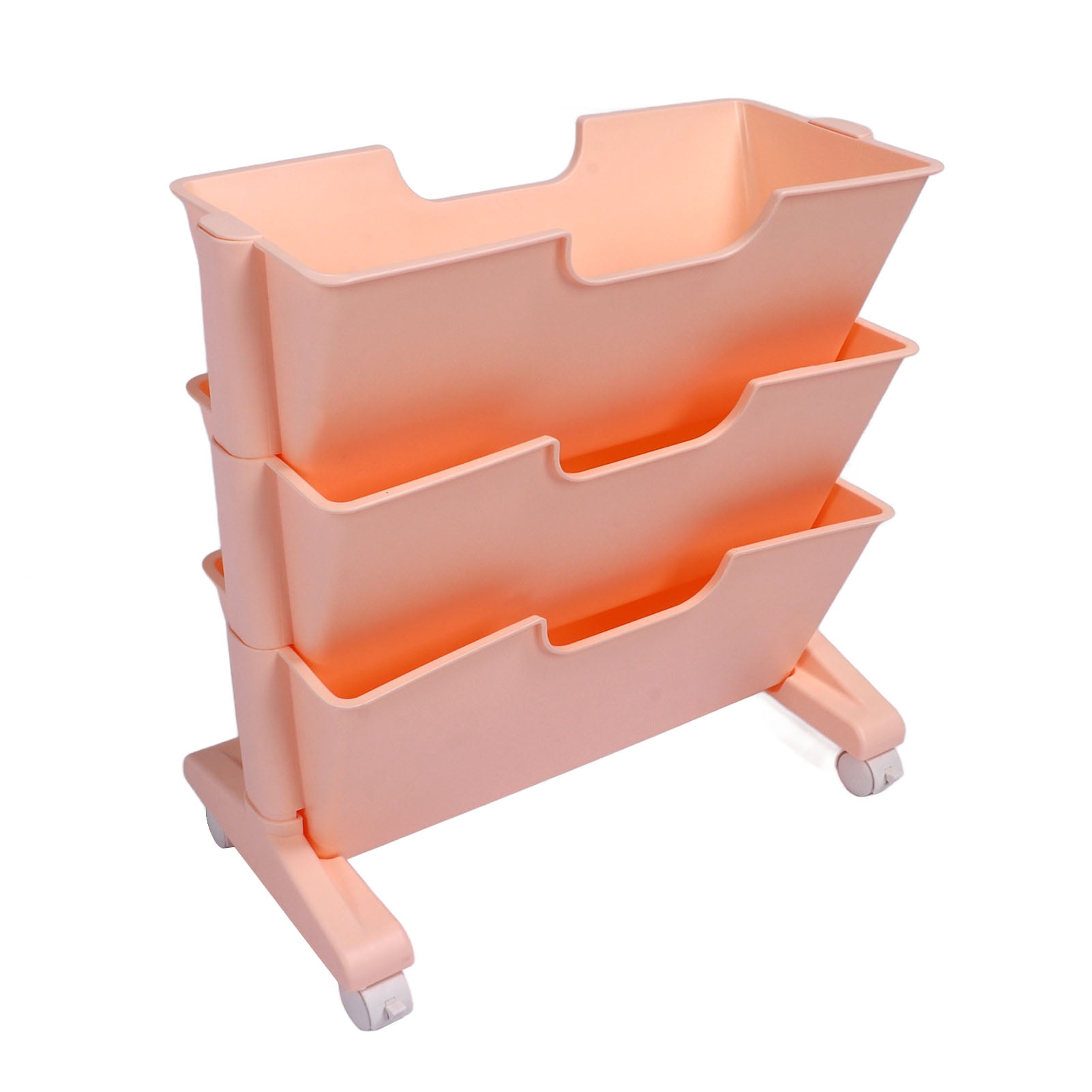 Book Rack Storage Bookshelf, 3 Tier 360 Degree Rotation 4 Wheel Movable