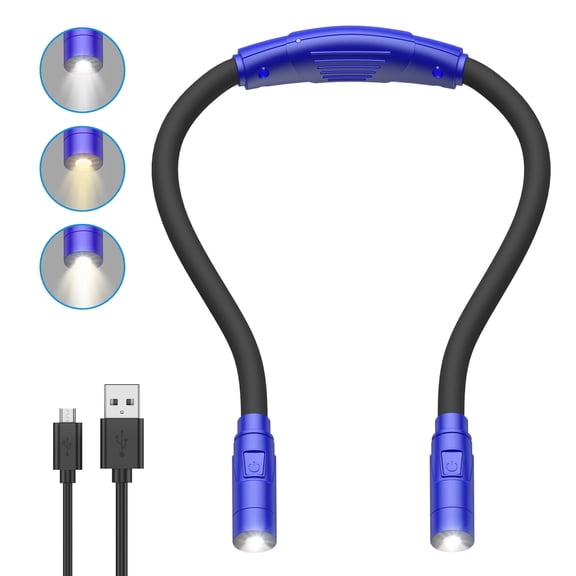 Book Reading Light, AMIR Brightness Adjustable Rechargeable Neck Reading Light Book Light for for Reading in Bed Knitting Camping Repairing Blue