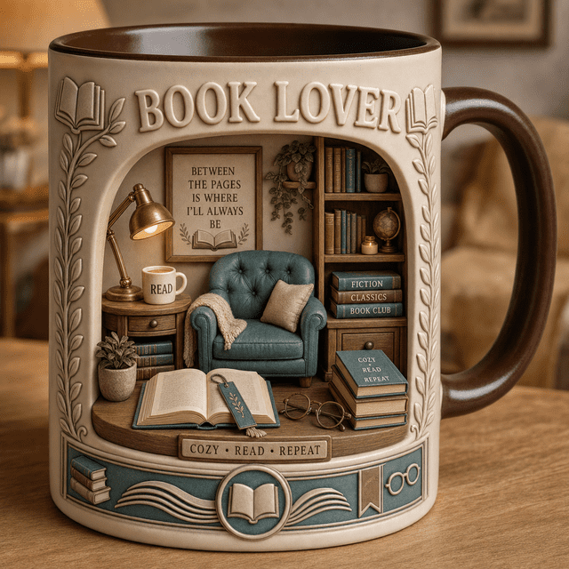 Book Reading Ceramic Coffee Mugs, Book Lover Cozy Library Coffee Cup ...