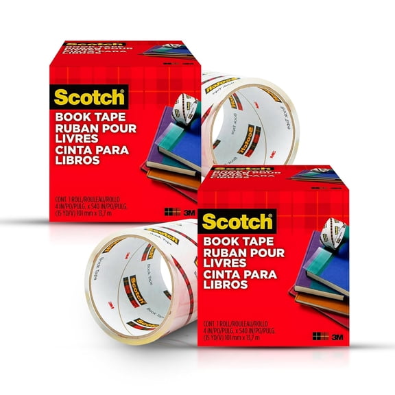 Book Repair Tape, Clear, 4 Inches x 15 Yards (3-Inch Core), 2 Rolls Extra-Wide Durable Binding Tape for Book Repair, Reinforcing & Document tection