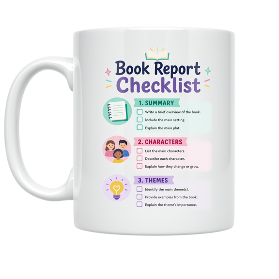 Book Report Checklist - Student Organizer - 11 oz Ceramic Coffee Mug