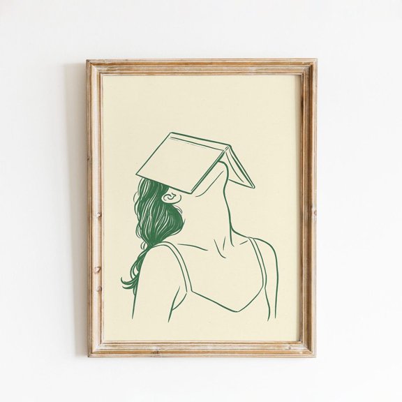 Book Rest Minimal Line Woman Femmaura Bold Series Library Reading Room Bedroom Decor Wall Decor Unframed Paper Print