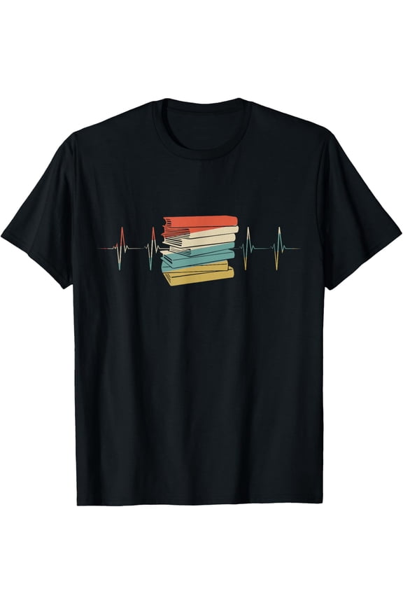 Book Restoration Heartbeat Retro ECG EKG T-Shirt men and women can wear, black, white, gifts