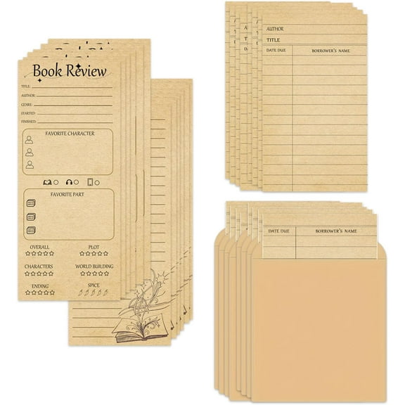 Book Review Bookmarks Bulk Vintage Library Card Pockets with Envelopes Kraft Bookmark for Librarys Checkouts Classroom Supplies Bookworms Bookish Favorites